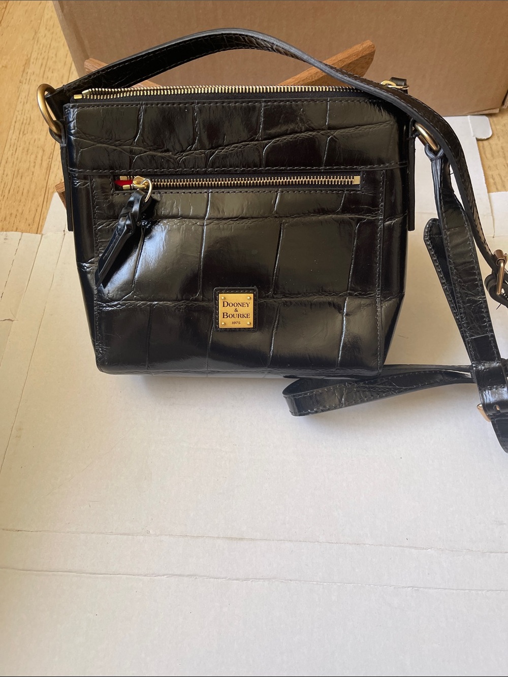 Dooney & Bourke Black Croc-Embossed Leather Crossbody